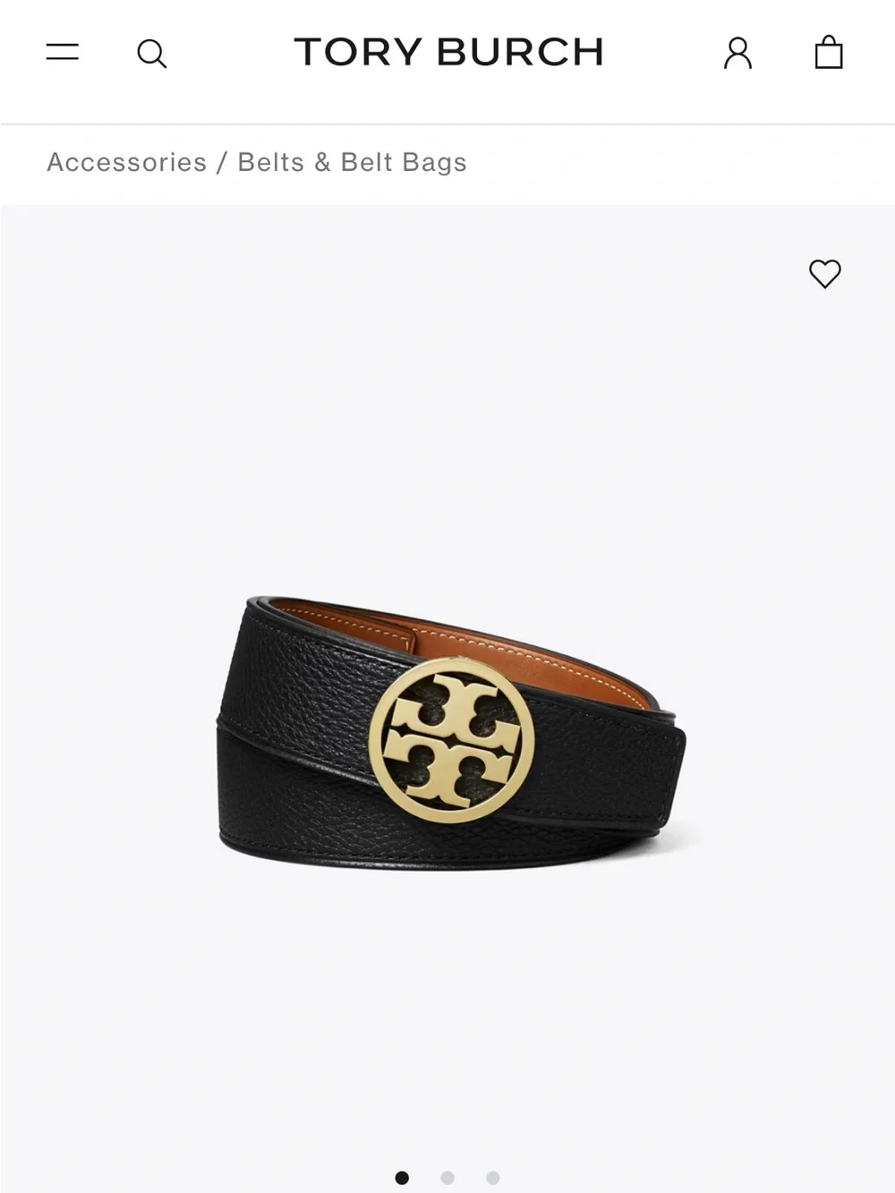 Tory Burch 1” Reversible Black /Brown Leather Belt with Gold Logo Disc